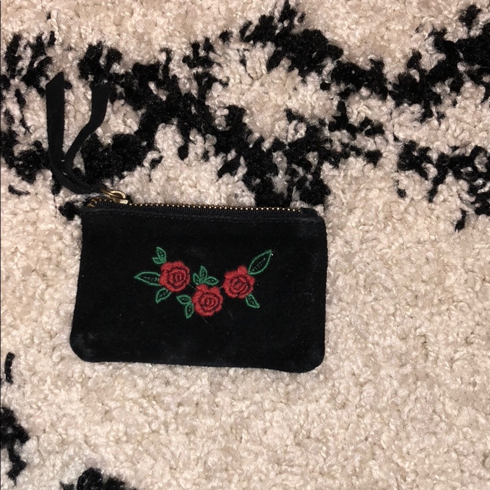 brandy melville coin pouch with rose embroidery